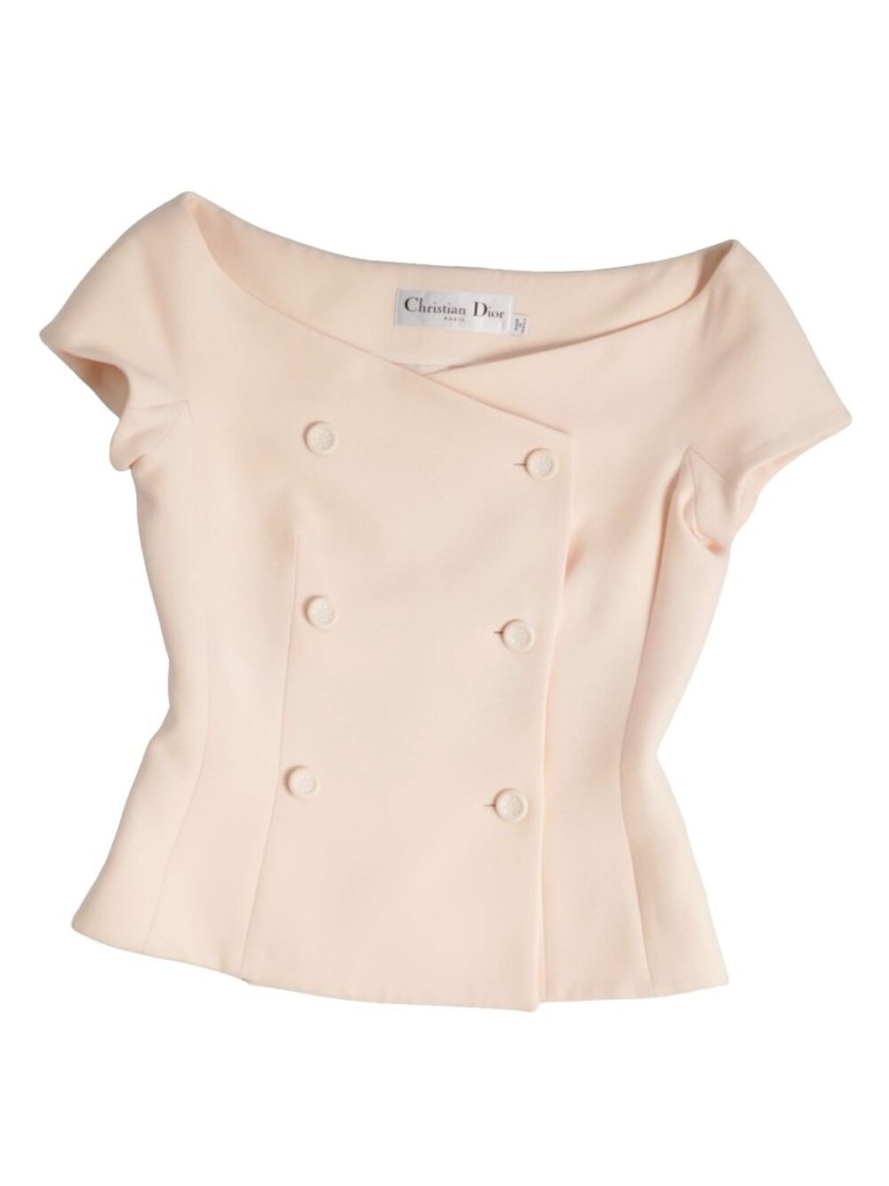 Dior Jacket Off Shoulder Double Breasted Wool Silk Beige